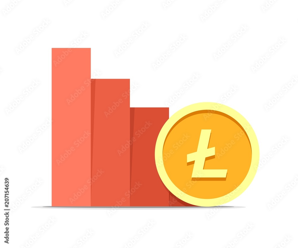 Litecoin value drop concept illustration isolated on white background. Vector flat cryptocurrency coin Litecoin value drop concept illustration isolated on white background. Vector flat cryptocurrency coin