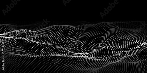 Abstract wave dots in dark background. Technology vector background. Big data. photo