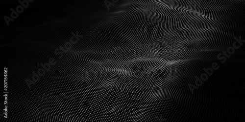 Abstract wave dots in dark background. Technology vector background. Big data.