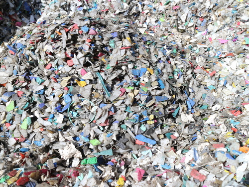 Shredded pieces of plastic in different colors