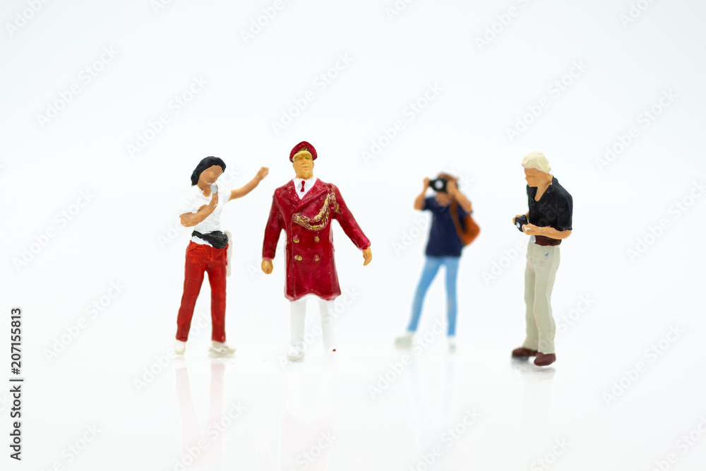 Miniature people: Moderator are interviewing soldier custodian. Image use for Entertainment Industry. Miniature people: Moderator are interviewing soldier custodian. Image use for Entertainment Industry.