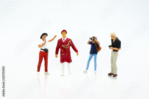 Miniature people  Moderator are interviewing soldier custodian. Image use for Entertainment Industry.
