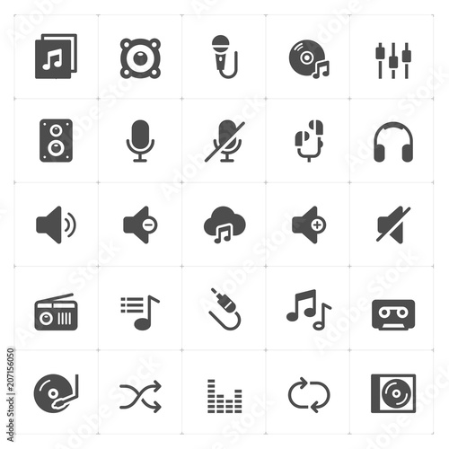 Icon set - voice and audio filled icon style vector illustration on white background