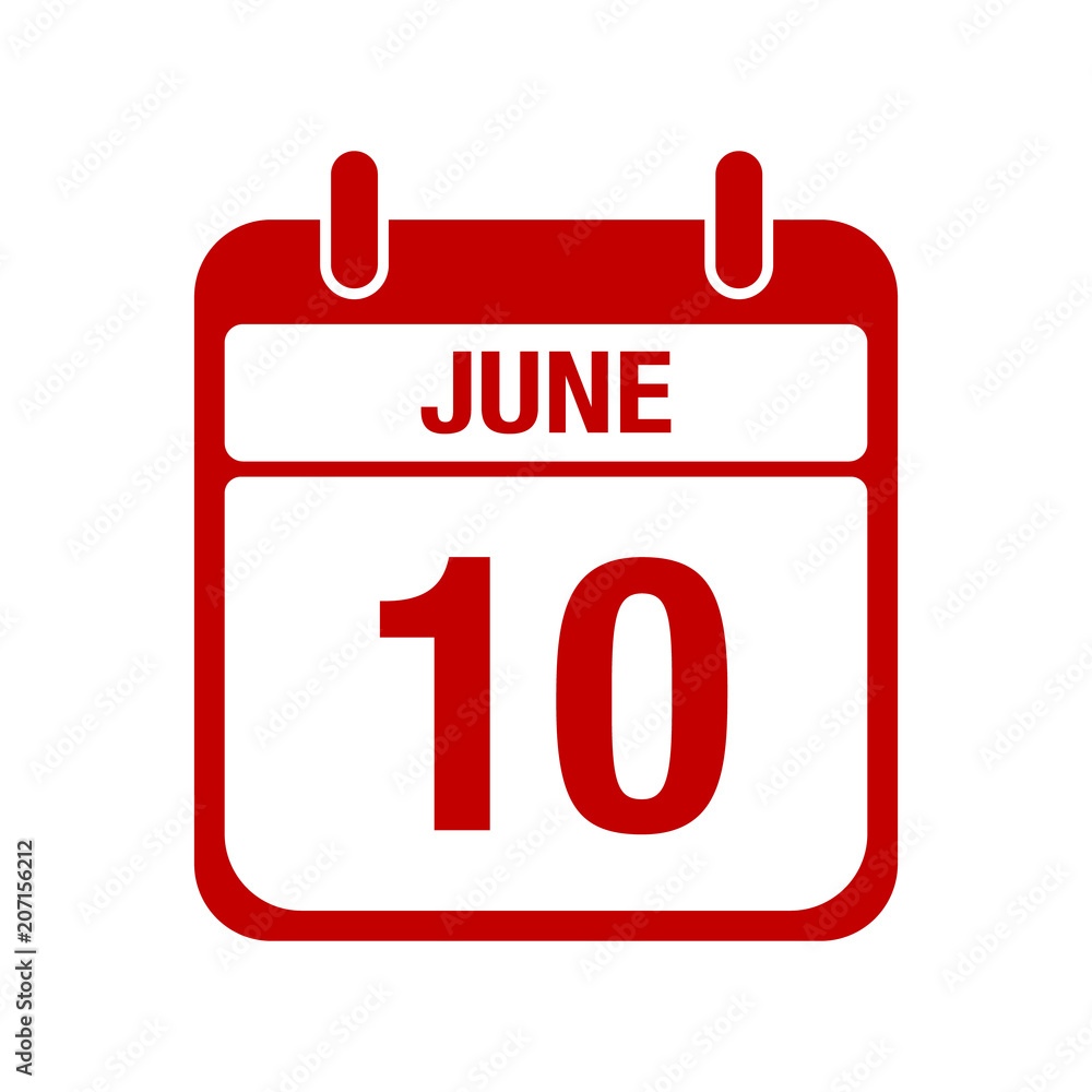 10 june calendar red icon. ten 10 june calendar red icon. ten