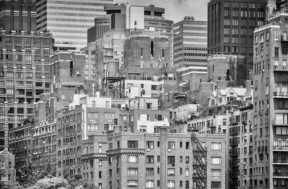 Black and white picture of the New York cityscape, USA.