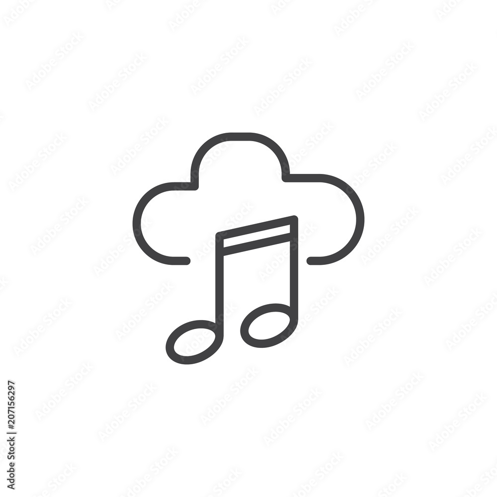 Cloud music outline icon. linear style sign for mobile concept and web design. Cloud and music note line vector icon. Symbol, logo illustration. Pixel perfect vector graphics Cloud music outline icon. linear style sign for mobile concept and web design. Cloud and music note line vector icon. Symbol, logo illustration. Pixel perfect vector graphics