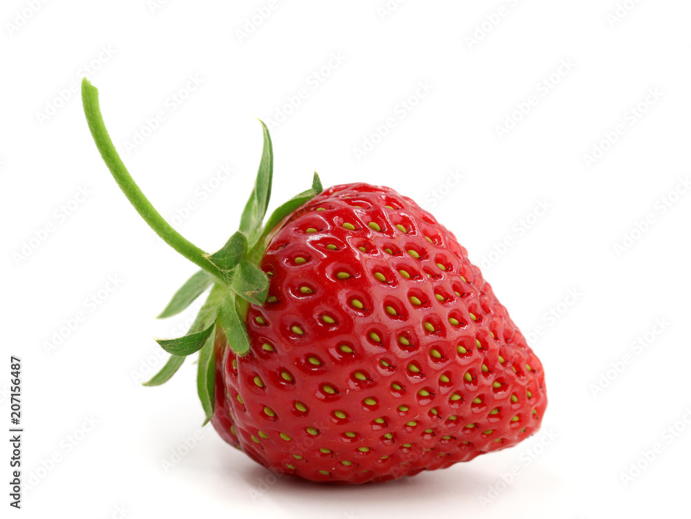 Close up of one single perfect strawberry isolated on white background Close up of one single perfect strawberry isolated on white background