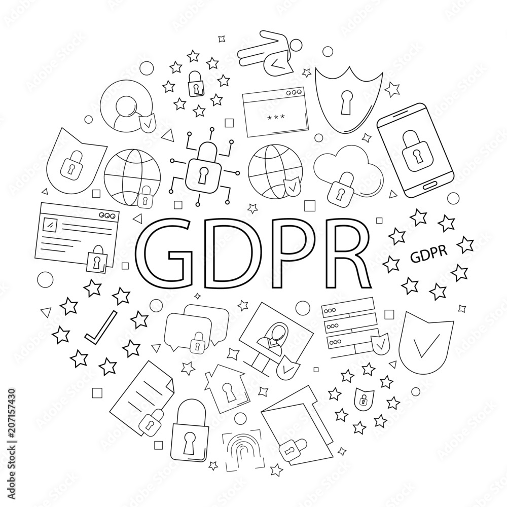 GDPR background from line icon. Linear vector pattern.	