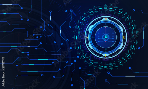 Abstract HUD Scifi Futuristic Compass Navigator With Communication Circuit Board Concept Illustration Vector