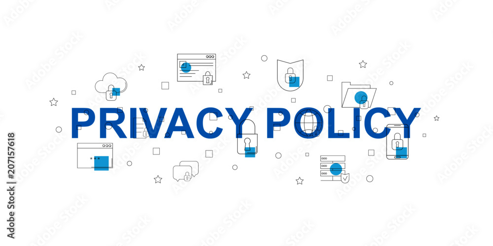 Fototapeta Privacy policy vector banner. Word with line icon. Vector background