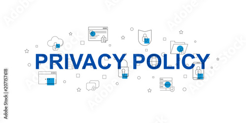 Privacy policy vector banner. Word with line icon. Vector background