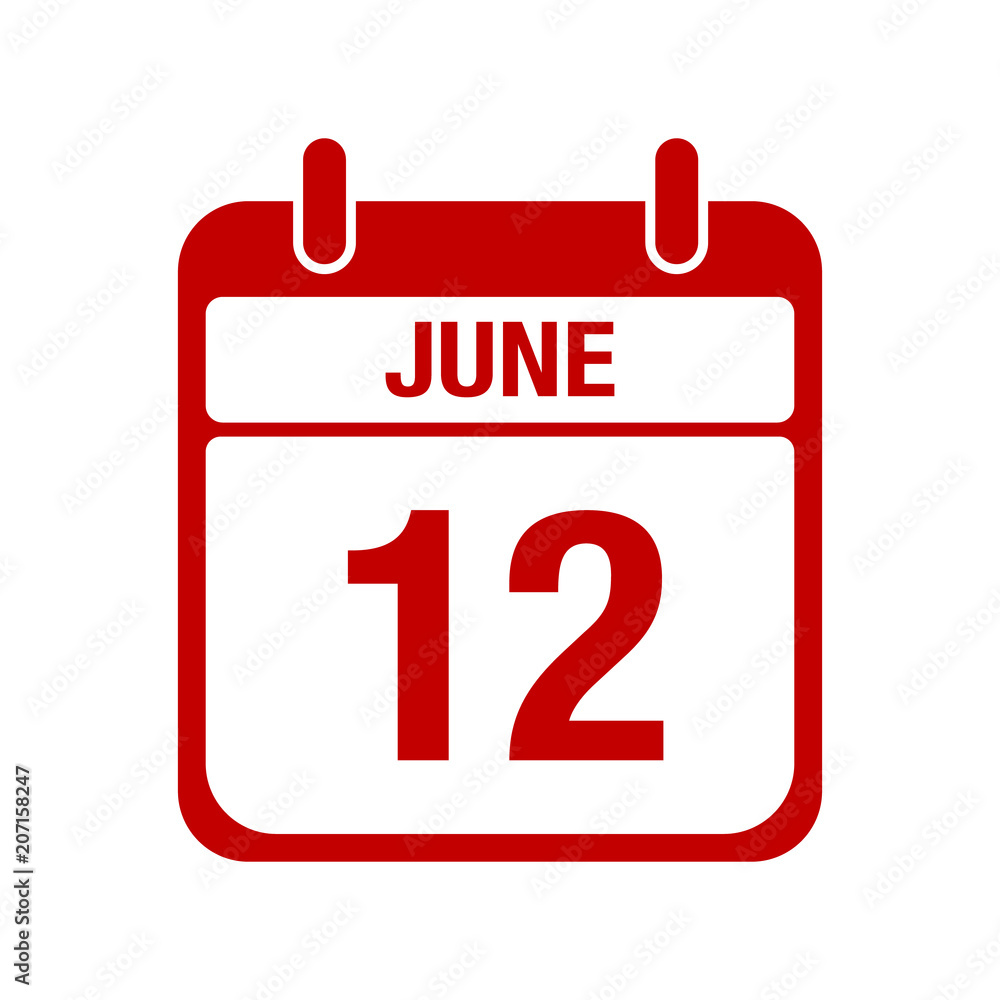 12 june calendar red icon. twelve 12 june calendar red icon. twelve