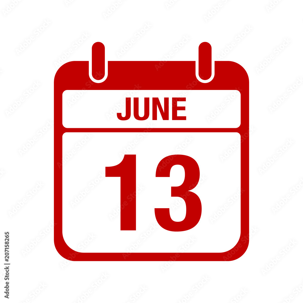 13 june calendar red icon. thirteen 13 june calendar red icon. thirteen