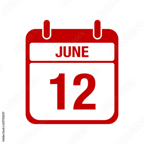 12 june calendar red icon. twelve