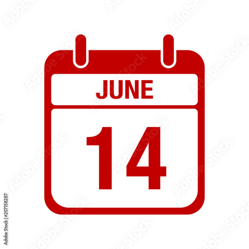 14 june calendar red icon. fourteen
