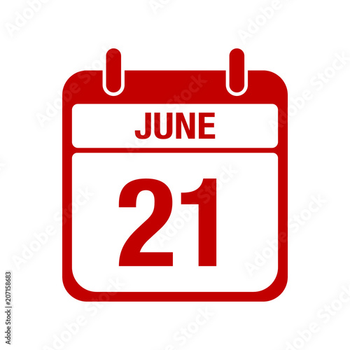 21 june calendar red icon. twenty one
