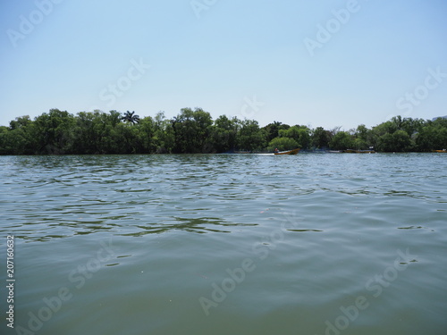 Awesome view of Grijalva river landscape with boats at Sumidero canyon of Chiapas State in Mexico photo