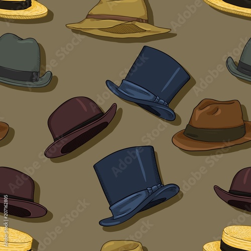 Vector Seamless Classical Hats Pattern Background