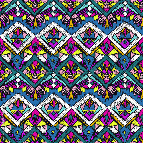 Tribal doodle pattern native sketch ethnic fabric design 4