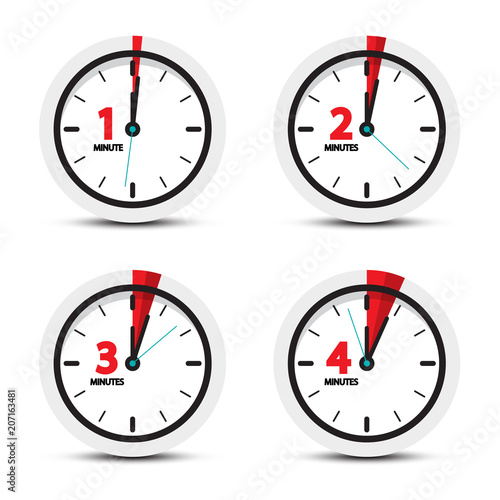 Clock. 1, 2, 3, 4 Minutes Time Icons.