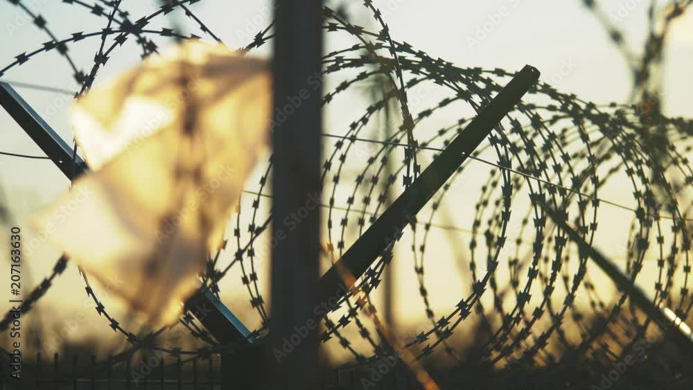 Vídeo do Stock fence prison strict regime silhouette barbed wire