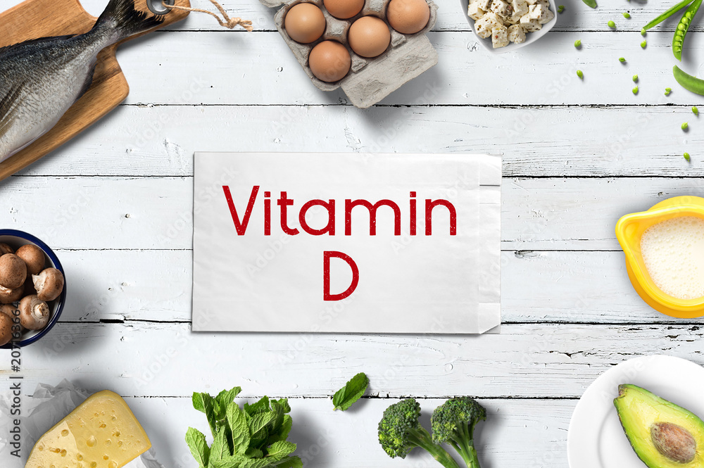 Vitamin D reiche Nahrungsmittel - Lebensmittel mit Vitamin D Stock Photo |  Adobe Stock