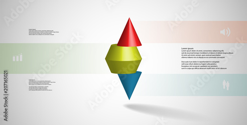3D illustration infographic template with spiked cone horizontally sliced to three parts