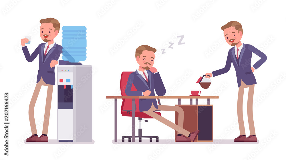 Male office secretary relaxing after busy day Male office secretary relaxing after busy day