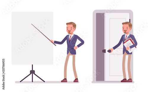 Male office secretary assisting in presentation