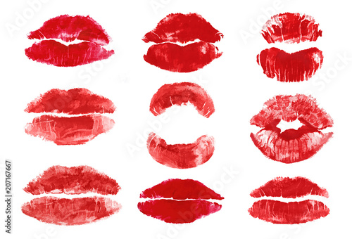 Set of red lips forms isolated on white background