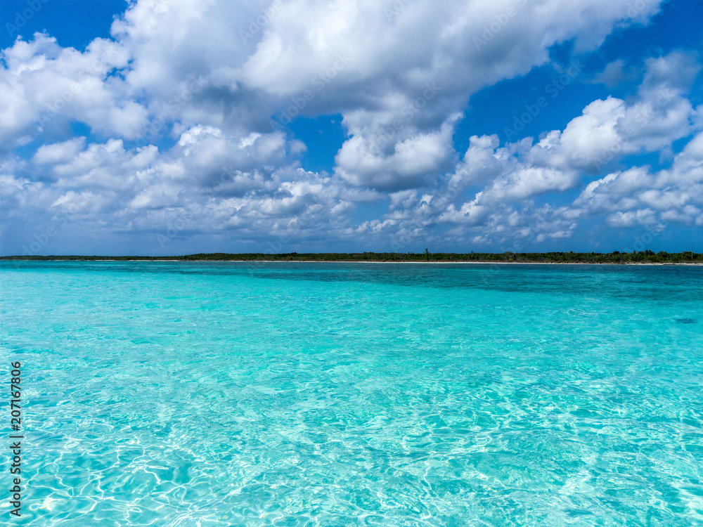 Clear water near mexican island on summer day