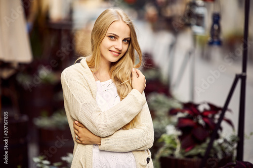 Wallpaper Mural Young blonde girl with pink flowers and hat Torontodigital.ca