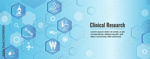 Medical Healthcare Icons with People Charting Disease / Scientific Discovery Web Header Banner