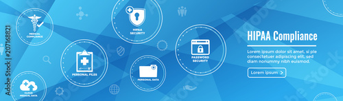 HIPPA Compliance web banner header w Medical Icon Set & text