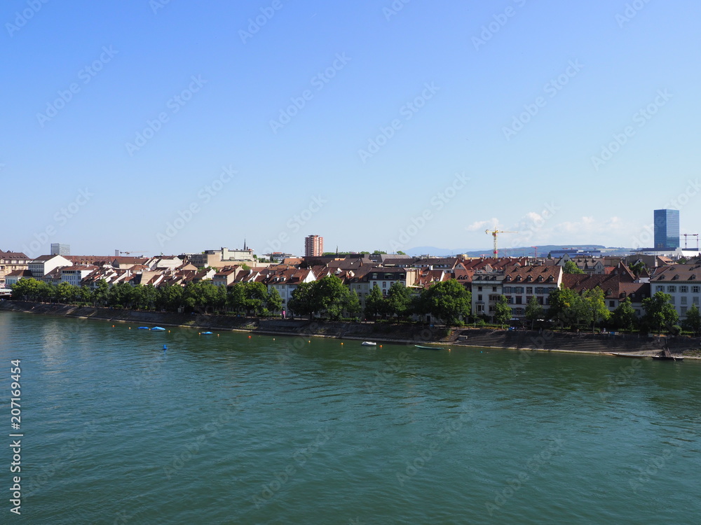 Wonderful view of cityscape landscape of swiss european Basel city and Rhine River in Switzerland