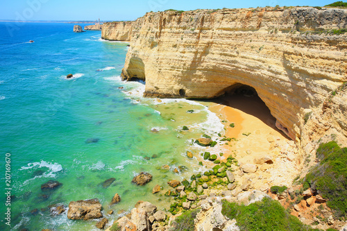 Scenic sand beach on the Algarve Coast in Portugal