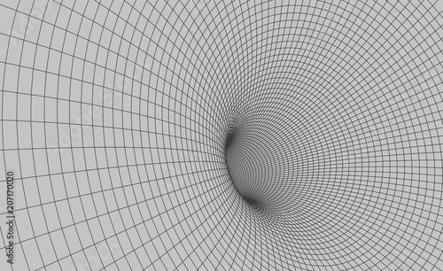 Fototapeta Naklejka Na Ścianę i Meble -  Abstract grid wormhole. Futuristic 3d portal. Ыpace-time portal 3d visualization. Wireframe tunnel.