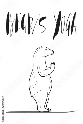 funny yoga with polar bear, fitness white bears, yoga poses, Surya Namaskara meditation. Ashtanga vinyasa yoga poses