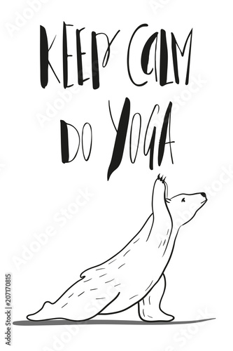 funny yoga with polar bear, fitness white bears, yoga poses, Surya Namaskara meditation. Ashtanga vinyasa yoga poses