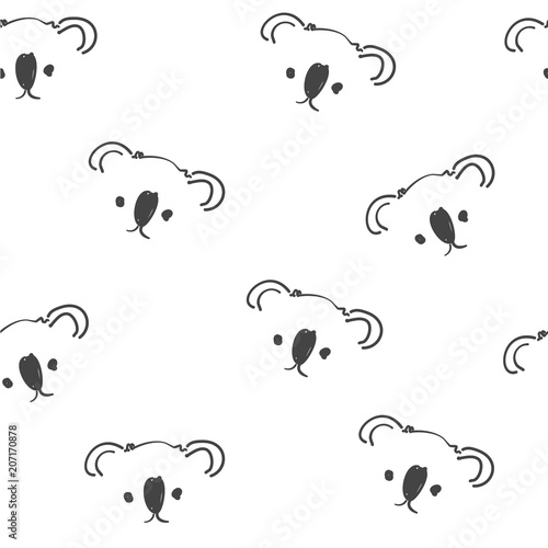 Line art graphic koala head seamless pattern, cute kanimal fashion print, wrapping paper design