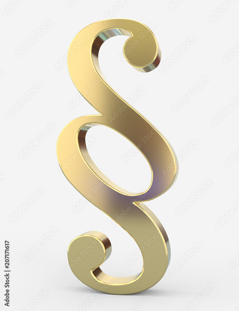 Justice and Law concept with a paragraph gold symbol isolated on white - 3D Rendering Justice and Law concept with a paragraph gold symbol isolated on white - 3D Rendering