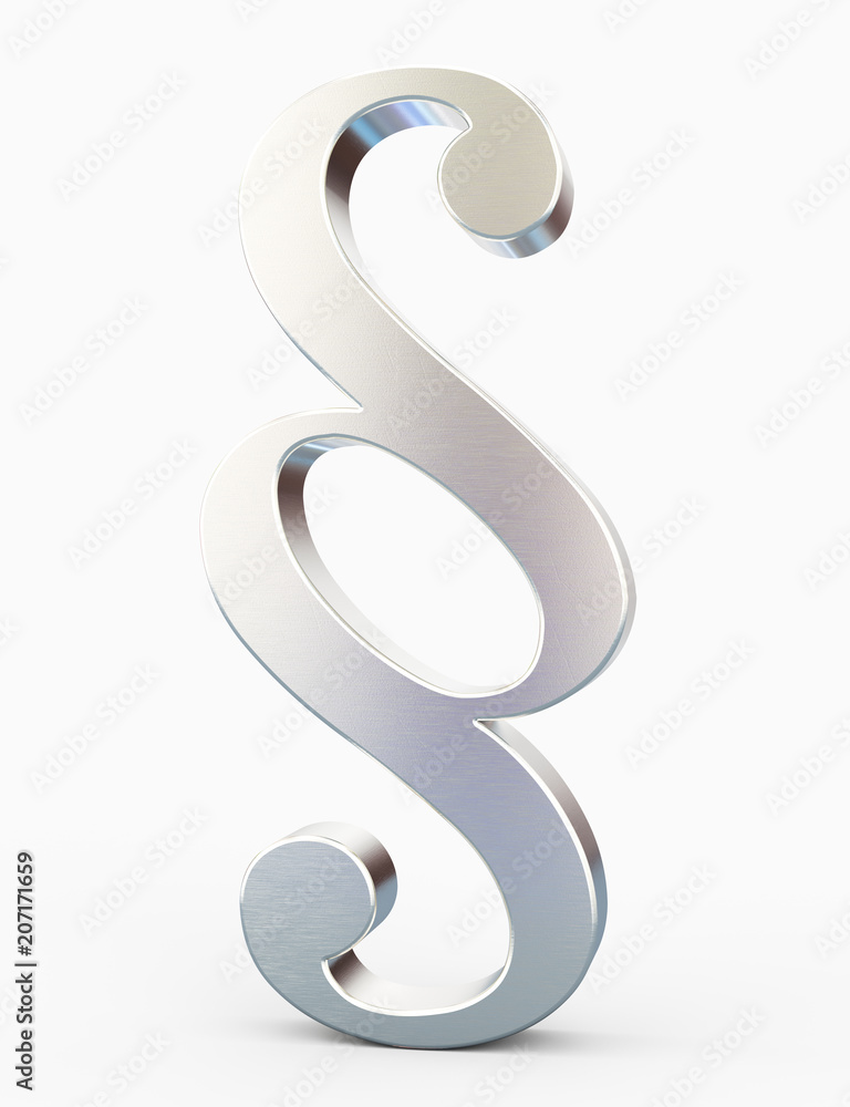 Justice and Law concept with a paragraph silver symbol isolated on white - 3D Rendering