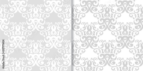 Light gray and white floral seamless ornaments