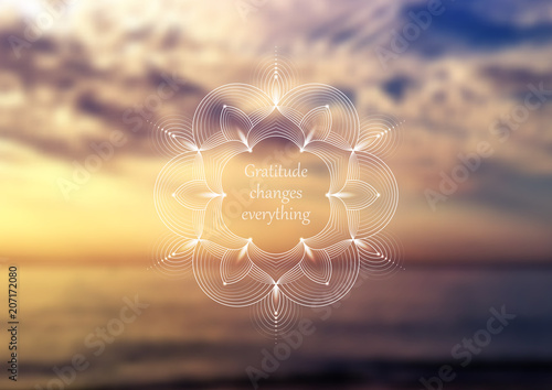 Vector horizontal template for web and social media; Wonderful sacred geometry on landscape blurred background with motivational phrase or place for your text.