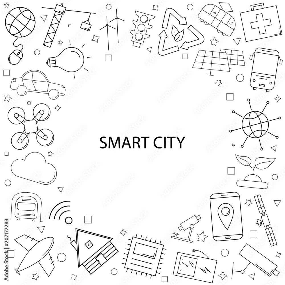 Vector Smart city pattern with word. Smart city background