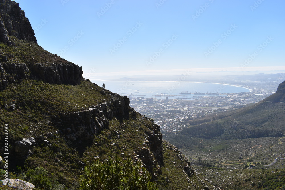 Naklejka premium Wonderful nature on the plate clip hiking path on the Table Mountain in Cape Town, South Africa