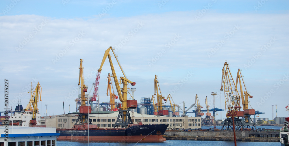 large cargo ships in the port with cranes large cargo ships in the port with cranes