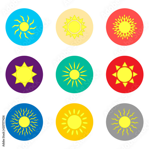 Vector icon illustration logo for set symbols hot yellow sunny sun with rays