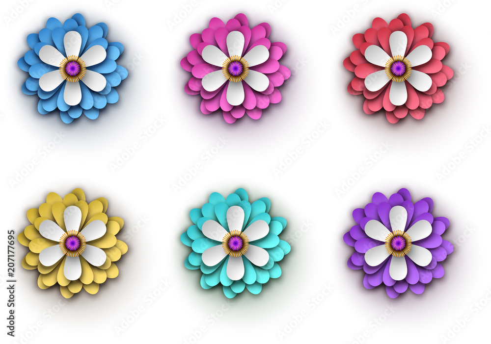 Bright colorful 3d flowers isolated on white. Bright colorful 3d flowers isolated on white.