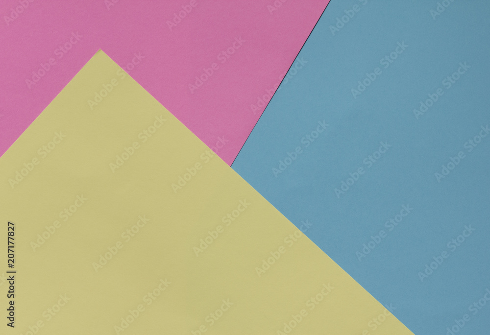 Creative geometric  paper background. Pink, blue, yellow pastel colors. Abstraction. Template.